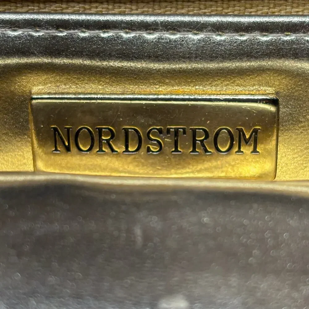 Vintage Nordstrom Black Satin Evening Purse Gold Pearl Clasp Rope Strap Hongkong